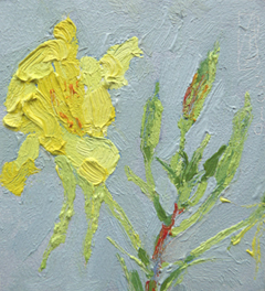 Anne Jitske Salverda, Laat nog bloeien ze stralend aan de rand van de duinen 2, 135 euro, Olieverf op paneel zonder lijst, 11,5x11,5 cm