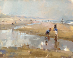 Roos Schuring, Seascape Spring 30 Paddling, Olieverf op paneel in witte baklijst, 24x30 cm, €.750,-