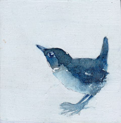 Gea Slotman, Winterkoninkje, Acryl op paneel, 10x10x3 cm, €.75,-