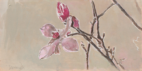 Gea Slotman, Magnolia klein, 165 euro, Gemengde techniek op hout zonder lijst, 15x30x3 cm