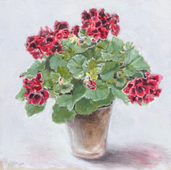 Gea Slotman, Geranium in pot, 425 euro, Acryl op hout zonder lijst, 30x30x3 cm