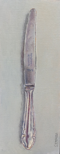 Gea Slotman, Vintage mes op hout 8, 165 euro, Acryl op hout zonder lijst, 8x20x1 cm