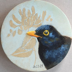 Aline Sprokkereef, Merel, Acryl op paneel, 9 cm, €.95,-