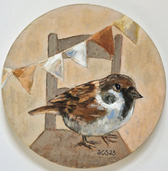 Aline Sprokkereef, Feestmutsl, 195 euro, Acryl op hout, 13 cm