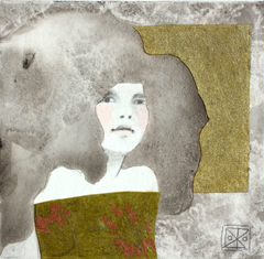 Karine Stader, Halo, Grafiet en collage op papier, beeld 10x10 cm op 30x20 cm papier (zonder lijst), €.90,-