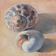 Geke Steenmetz, Schelpenb, Olieverf op hout in baklijstje, 15x15 cm, €.145,-