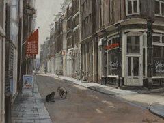 Walter Stoelwinder, Warmoestraat 2, Acryl op paneel, 30x40 cm, €.1260,-