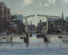 Walter Stoelwinder, Magere Brug Amsterdam, Acryl op paneel, 24x30 cm, €.800,-