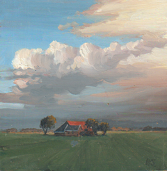 Walter Stoelwinder, Boerderij, 200 euro, Acryl op paneel zonder lijst, 10x10x1,5 cm