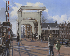 Walter Stoelwinter, Magere Brug, Acryl op paneel in baklijst, 24x30 cm, €.750,-