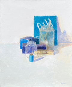 Pere Mon Tallant, Blues sur blanc, Olieverf op doek in houten baklijst, 55x46 cm, €.750,-