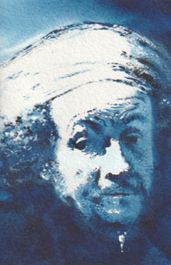 Jan Thiecke, Rembrandt, 125 euro, Aquarel op papier in passe-partout zonder lijst, 10x15 cm
