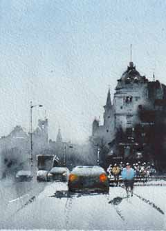 Jan Thiecke, Victoriahotel Amsterdam, 125 euro, Aquearel op papier in lijst, 15x10 cm