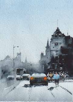 Jan Thiecke, Victoriahotel Amsterdam, 125 euro, Aquarel op papier in passe-partout in lijst, 15x10 cm