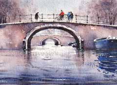 Jan Thiecke, Boogbrug Amsterdam, 125 euro, Aquarel op papier in passe-partout zonder lijst, 17x12 cm