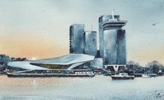 Jan Thiecke, Noord,  275 euro, Aquarel in licht houten lijst, 30x21 cm in A4 lijst