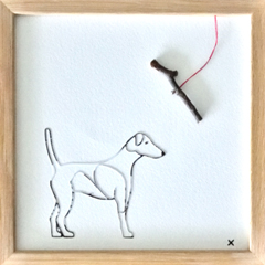 Renee Toonen, Fox Terrier, 55 euro, Papiersnijwerk met borduursel in houten lijst, 18x18 cm Op maat maakt Renee iedere hond die je wilt.