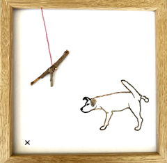 Renee Toonen, Hondje, 65 euro, Papiersnijwerk met borduursel in houten lijst, 18x18 cm