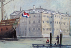 Annemarie Verschoor, Scheepvaartmuseum, Olieverf op paneel, 28x20 cm,€.150,-