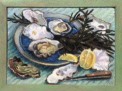 Annemarie Verschoor, Oesters, Olieverf op paneel, 25x35 cm, €.200,-