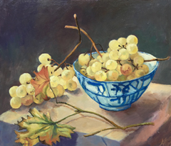 Annemarie Verschoor, Witte Druiven, Olieverf op paneel, 31x36 cm, €.280,-