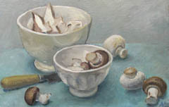 Annemarie Verschoor, Paddestoelen, 175 euro, Olieverf op paneel, 19x30 cm