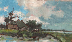 Leo van der Vlist, Boerderij van J.W. Weissenbruch, Olieverf op doek op MDF, 10x18 cm, €.230,-