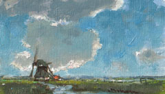 Leo van der Vlist, Molen, Olieverf op doekop MDF, 10x18 cm, €.230,-