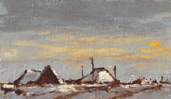Leo van der Vlist, Winterochtend, Olieverf op doek op MDF, 10x18 cm, €.230,-
