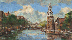 Leo van der Vlist, Montelbaanstoren, Olieverf op doekop MDF, 10x18 cm, €.230,-