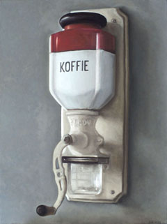 Serge de Vries, Koffiemolen, Olieverf op doek, 90x60 cm, €.1250,-