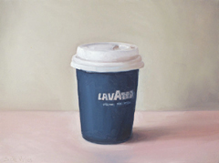 Serge de Vries, Lavazza, Olieverf op paneel, 16x21 cm, €.225,-