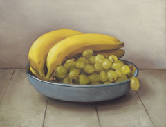 Serge de Vries, Bananen en druiven, Olieverf op paneel, 18x23 cm, €.245,-