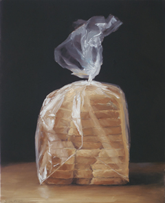 Serge de Vries, Brood in plastic zak, 245,- 25x20 cm, Olieverf op paneel zonder lijst