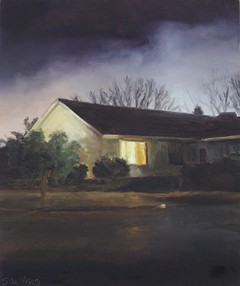 Serge de Vries, Huis in de nacht 4, 245,- 19x16 cm, Olieverf op paneel zonder lijst