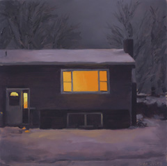 Serge de Vries, Huis in de nacht 6, Olieverf op paneel, 17x17 cm, €.245,-