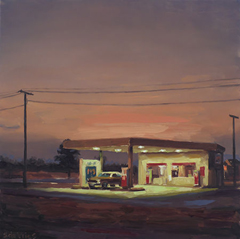 Serge de Vries, Tankstation nr 3, 350 euro, Olieverf op paneel zonder lijst, 18,5x18,5  cm
