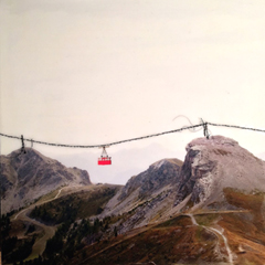 Annette van Waaijen, Franse Alpen 3, Gemengde techniek op hout met fotografie, handwerk en epoxy in houten baklijst, 20x20 cm, €.235,-