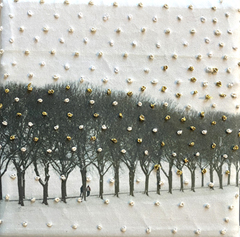Annette van Waaijen, Once upon a time...(winterwalk), 145 euro, Gemengde techniek met foto/borduren in baklijstje, 10x10 cm