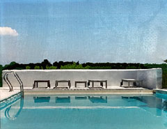 Annette van Waaijen, The Pool Puglia, 345 euro, Gemengde techniek met fotografie en borduurwerk in houten baklijst, 24x30 cm