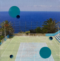 Annette van Waaijen, The Ball Game, 345 euro, Gemengde techniek met foto in lijst, 20x20 cm