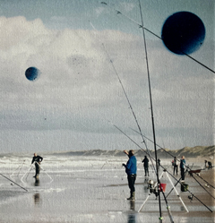 Annette van Waaijen, Vissers in Wijk aan Zee, 345 euro, Gemengde techniek met foto in lijst, 20x20 cm