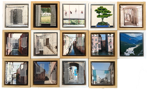 Annette van Waaijen, Serie kleine werken, 145 euro, Gemengde techniek op doek in baklijst, 10x10x3 cm