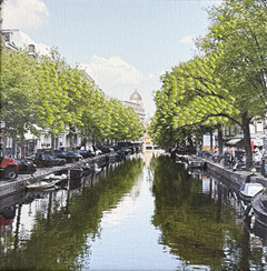 Annette van Waaijen, Gracht, 325 euro, Mixed Media with photo and needlework, 20x20 cm