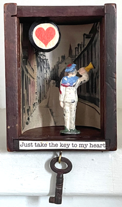 Antje Weber, Just take the key to my heart, 100 euro, Mixed media in vintage drawer, 7x9x6 cm
