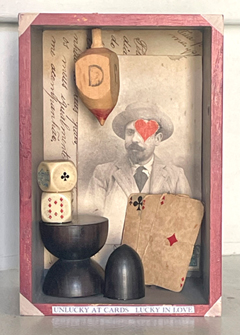 Antje Weber, Unlucky in cards, 150 euro, Mixed Media with ebony and small playcards, 10x15x8 cm