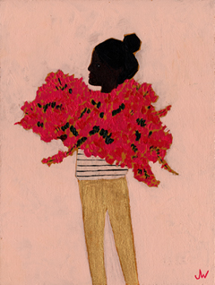Joelle Wehkamp, Flowergirl 21 D LR, Gemengde techniek op doek in baklijst, 24x18 cm, €.250,-
