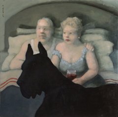 JoAnna Winik, Love stories: Date Night, oil on wood panel, 41x41 cm, €.1100,-