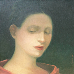 JoAnna Winik, Woman in Red, Olieverf op doek, 35x35 cm, €.650,-