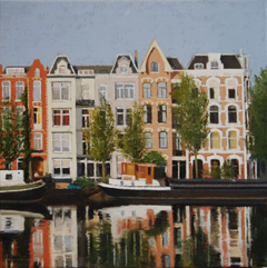 Gineke Zikken, Amstel, Olieverf op doek in baklijst, 75x75 cm, €.2200,-